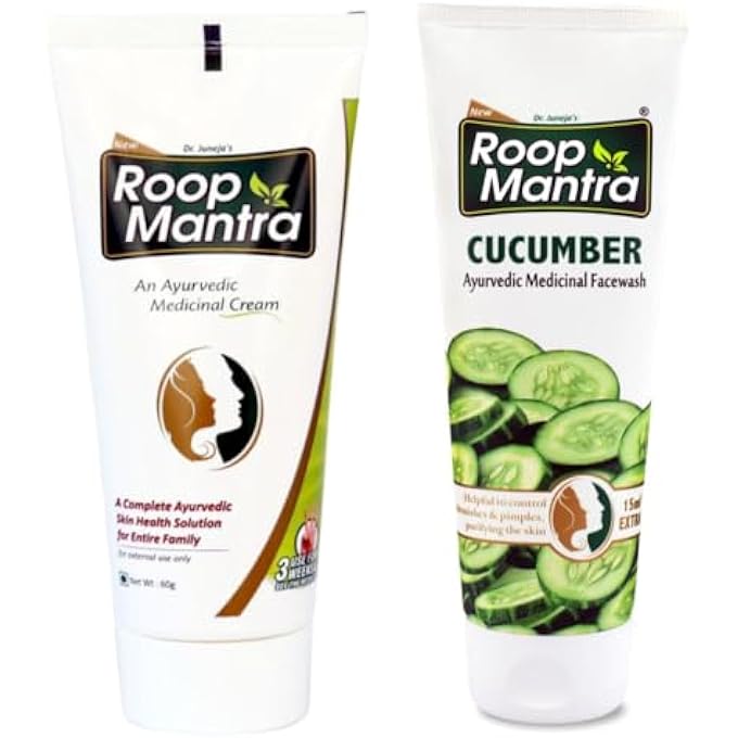 Roop Mantra FACE CREAM 60GM & CUCUMBER FACE WASH 50ML COMBO FOR DRY SKIN | HERBAL FACE CARE KIT FOR HYDRATE AND MOISTURIZE SKIN, INFLAMMATION, AND IMPROVE SKIN TONE| PACK OF 2 - Image 1